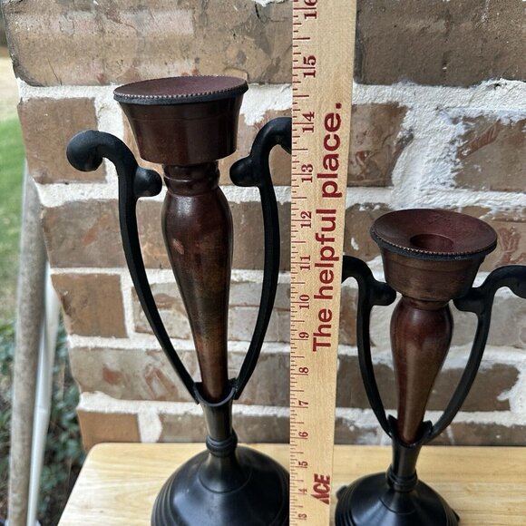 VTG Painted Yellow Brass Metal Candle Holders MCM Tripod 15" & 11.5" Set Of 2 - Picture 12 of 12